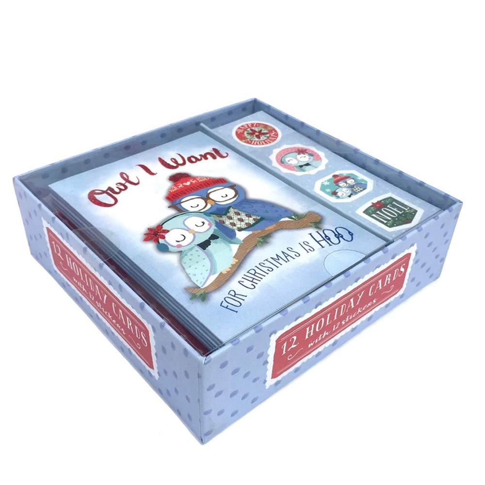 Molly & Rex Christmas Owls Embellished Cards with Sticker Seals (31551), 12 ct
